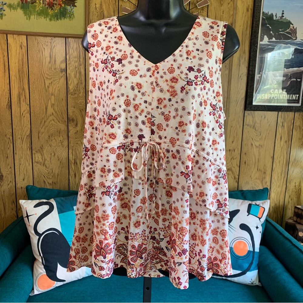 Style & Co. Floral Sleeveless Ruffle Blouse